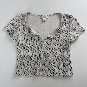 White Fawn‎ Womens L Black and White Floral Crop Top, White Fawn Button Up 584